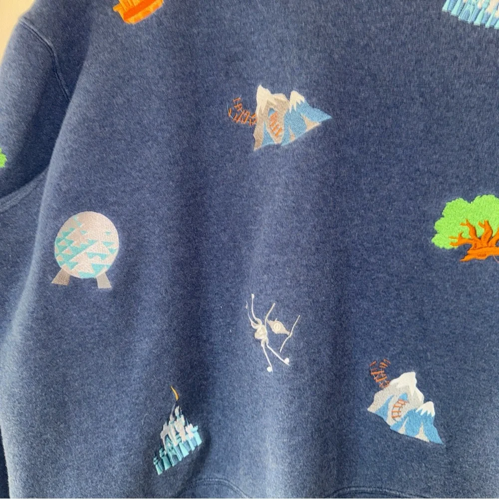 Disney Parks Disney World Rare Blue Embroidered Ride Icon Sweatshirt Size Lg - Picture 4 of 5
